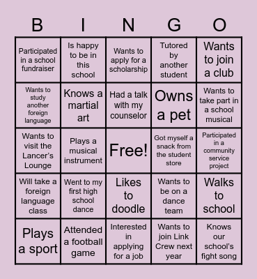 Back To School Bingo Card