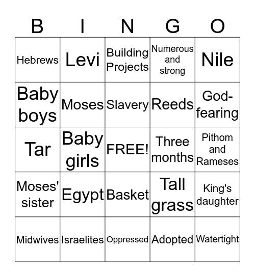 Baby Moses Bingo Card