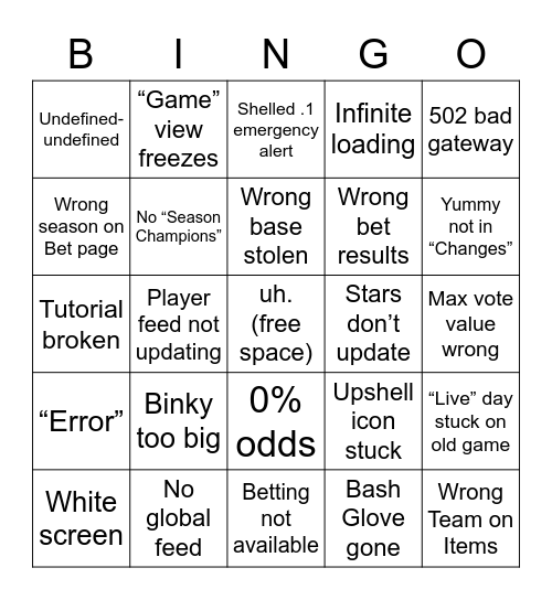 “Features” Bingo Card