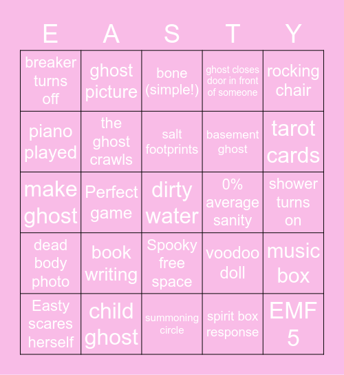 Phasmophobia Bingo Card