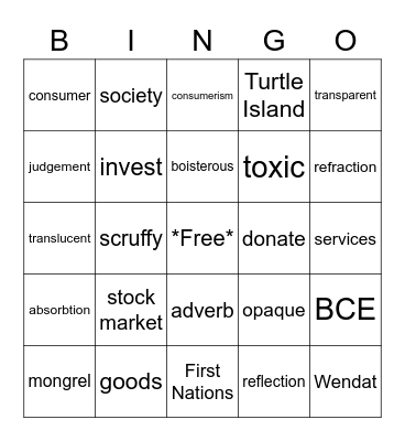 Vocabulary Bingo Card