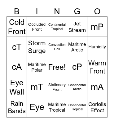 Weather Bingo Card