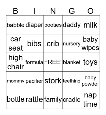 Baby Shower Bingo Card