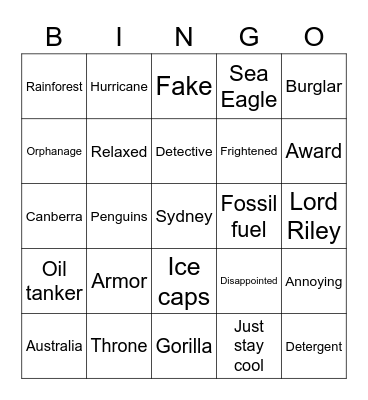 English Bingo Card