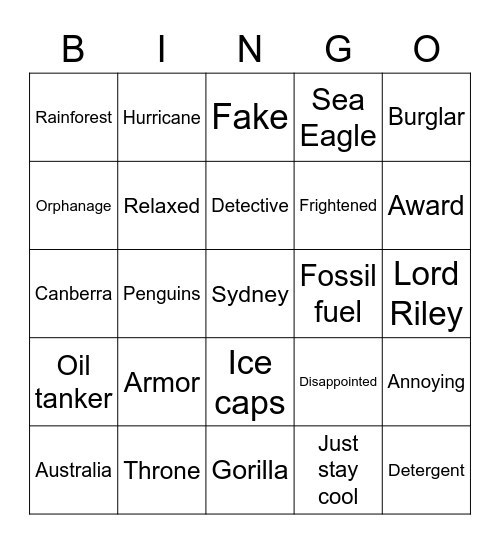 English Bingo Card