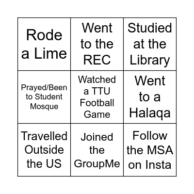 MSA Bingo! Bingo Card