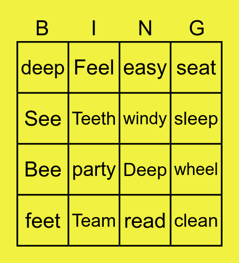 SPELLING WORDS Bingo Card