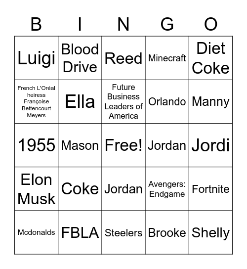 FBLA Bingo Card