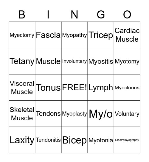 Muscular System Bingo Card