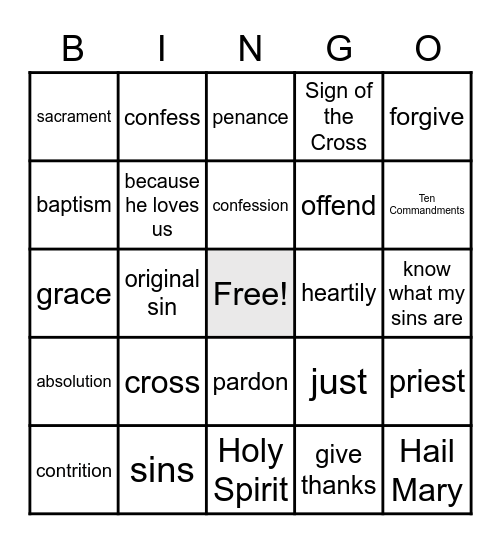 First Reconciliation Bingo! Bingo Card