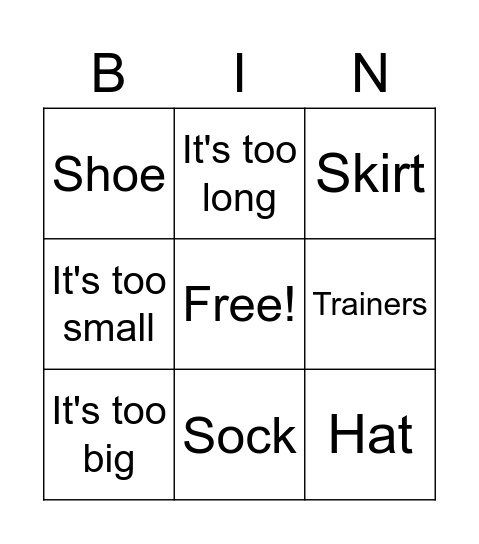 In the playground Bingo Card