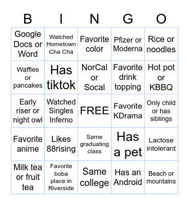 BCG Bingo Card