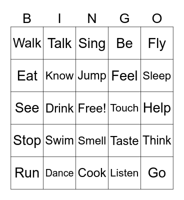 Verbs Bingo Card