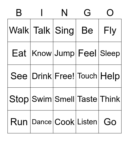 Verbs Bingo Card