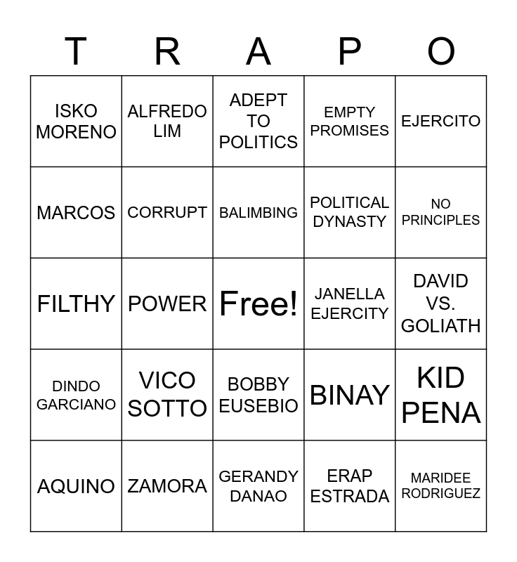 E-BINGO TRAPO EDITION Bingo Card