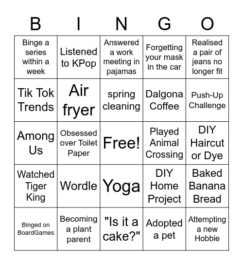 Covid-19 Bingo Card