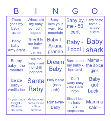 Baby Music BINGO Card