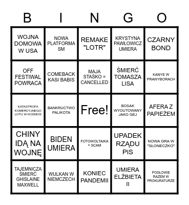 Bingo Silnego popierdolenia 2022 Bingo Card