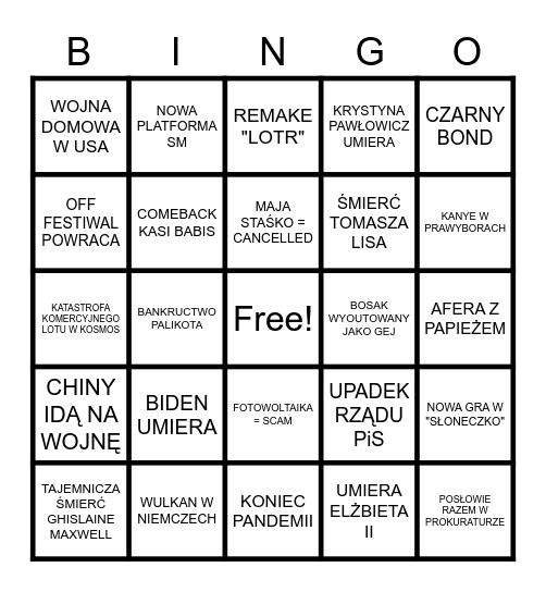 Bingo Silnego popierdolenia 2022 Bingo Card