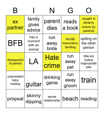 Rom-Com Bingo Card