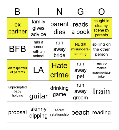 Rom-Com Bingo Card