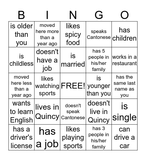 Find someone who . . . Bingo Card