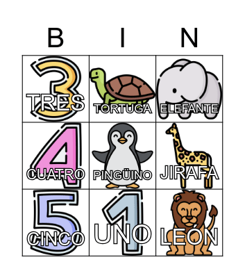 Animales-Cognados+Números Bingo Card
