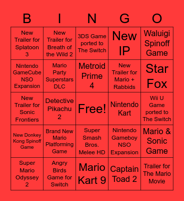 Nintendo Direct 2022 Bingo Card