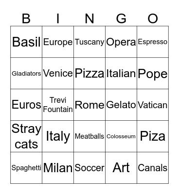 Italy Bingo Card