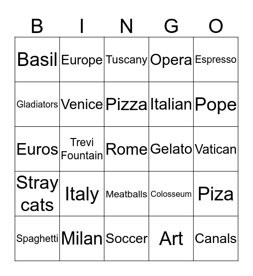 Italy Bingo Card