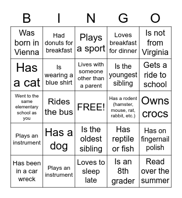 Ice Breaker BINGO Card