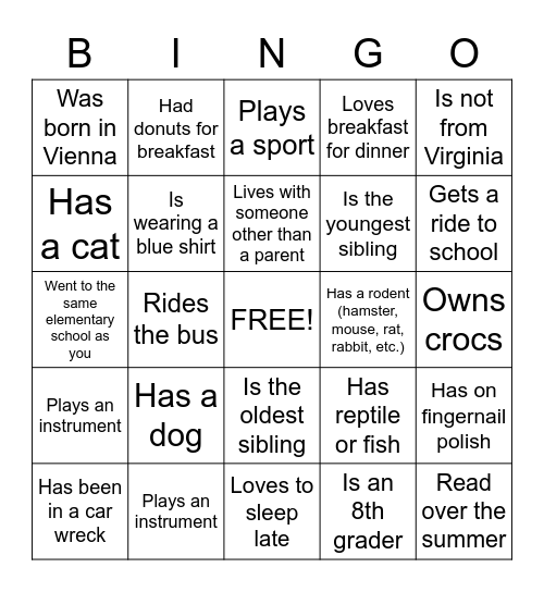 Ice Breaker BINGO Card