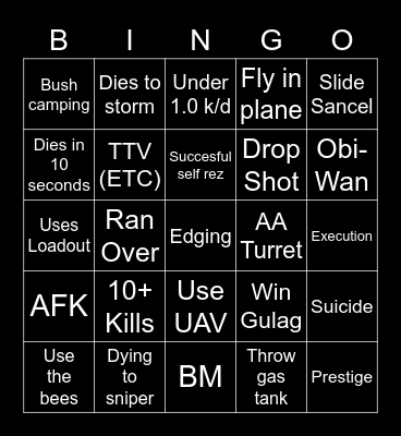 Warzone Bingo Card
