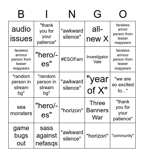 Global Reveal 2022 Bingo Card