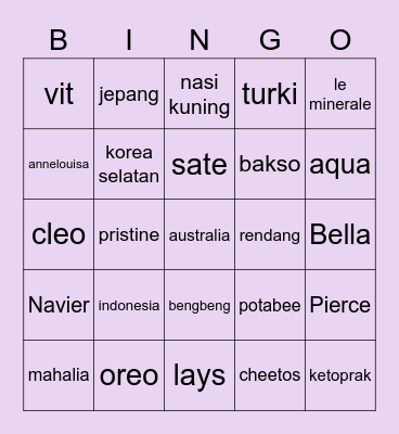 Bingo Shane Bingo Card