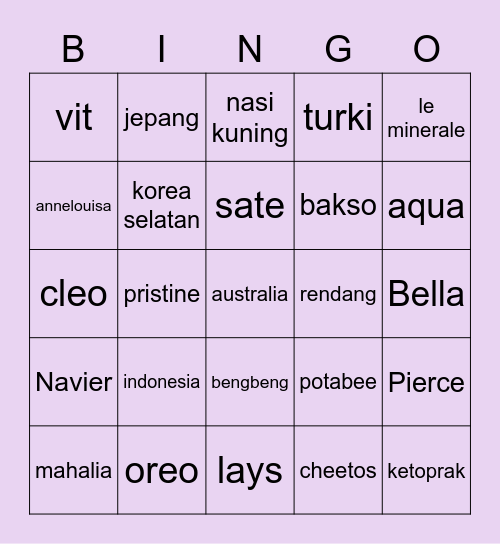 Bingo Shane Bingo Card