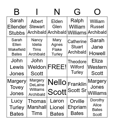 A Step Back In Time Bingo Card