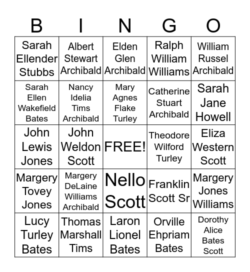 A Step Back In Time Bingo Card