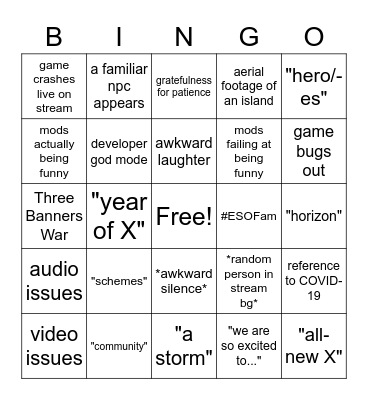 Global Reveal 2022 Bingo Card