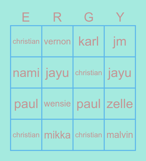 ERGNIGHT 2022 Bingo Card