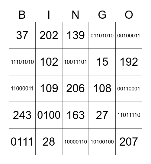 Binary Bingo Card