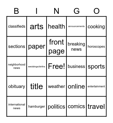 Newspapers Bingo Card