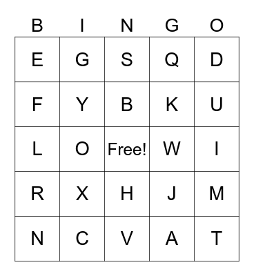 Letters bingo 0101 Bingo Card