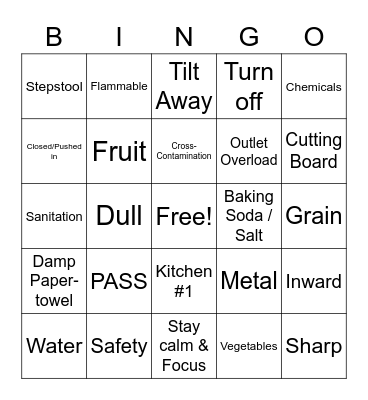 Kitchen Safety Bingo Card