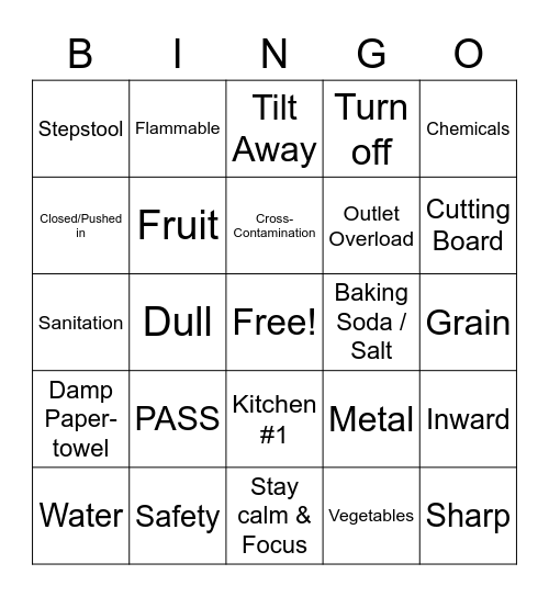 Kitchen Safety Bingo Card