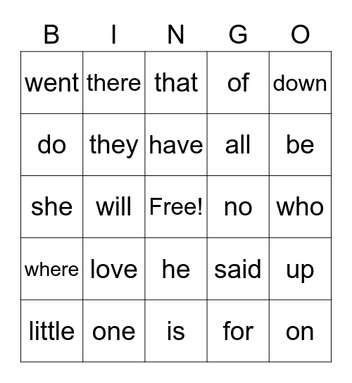 Sight Words 2 Bingo Card
