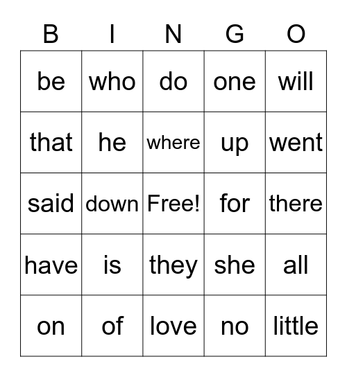 Sight Words 2 Bingo Card