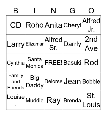 The Davis Family and Friends Bingo Card