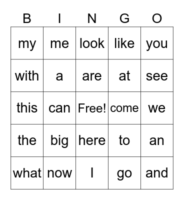 Sight Words 1 Bingo Card