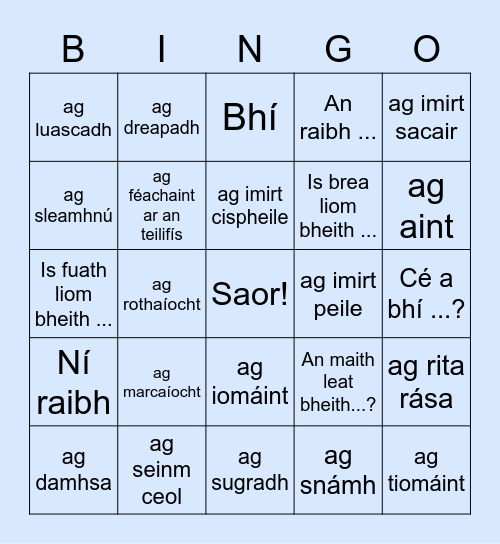 Caitheamh Aimsire Bingo Card